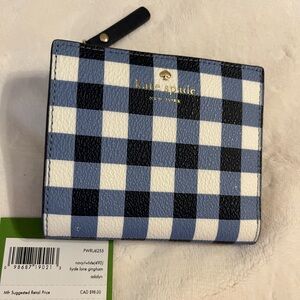 KATE SPADE ♠️ HYDE LANE GINGHAM ADALYN WALLET NAVY AND WHITE NWT